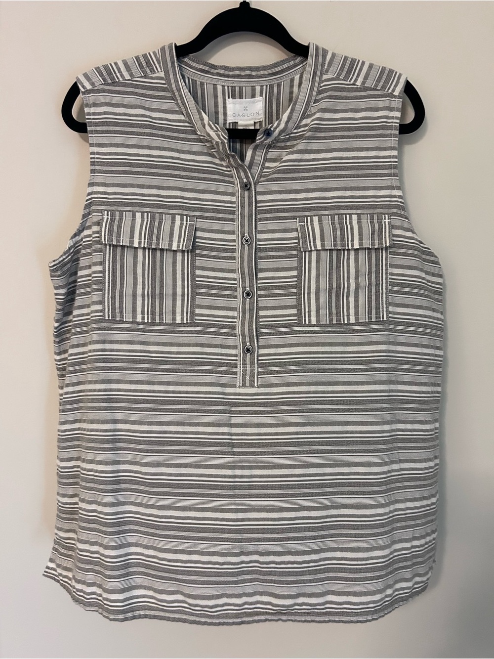 Caslon Button Up Shirt Women’s Large Brown Striped Sleeveless Top Resort